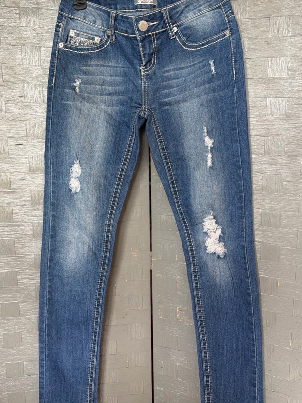 Soundgirl Distressed Dark Blue Skinny Jeans